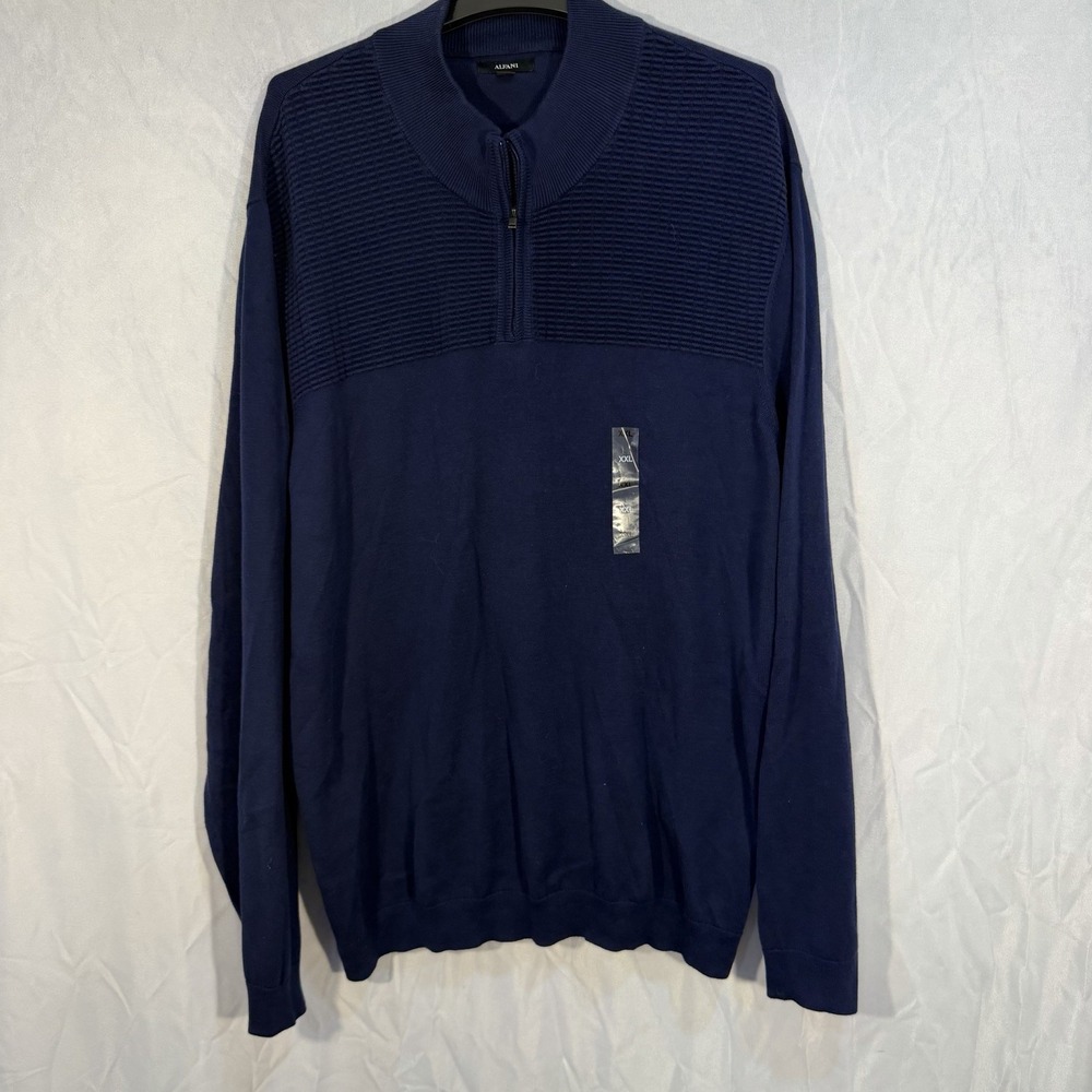 Alfani Mens Quarter-Zip Knit Sweater Navy Stretch‎ 2XL